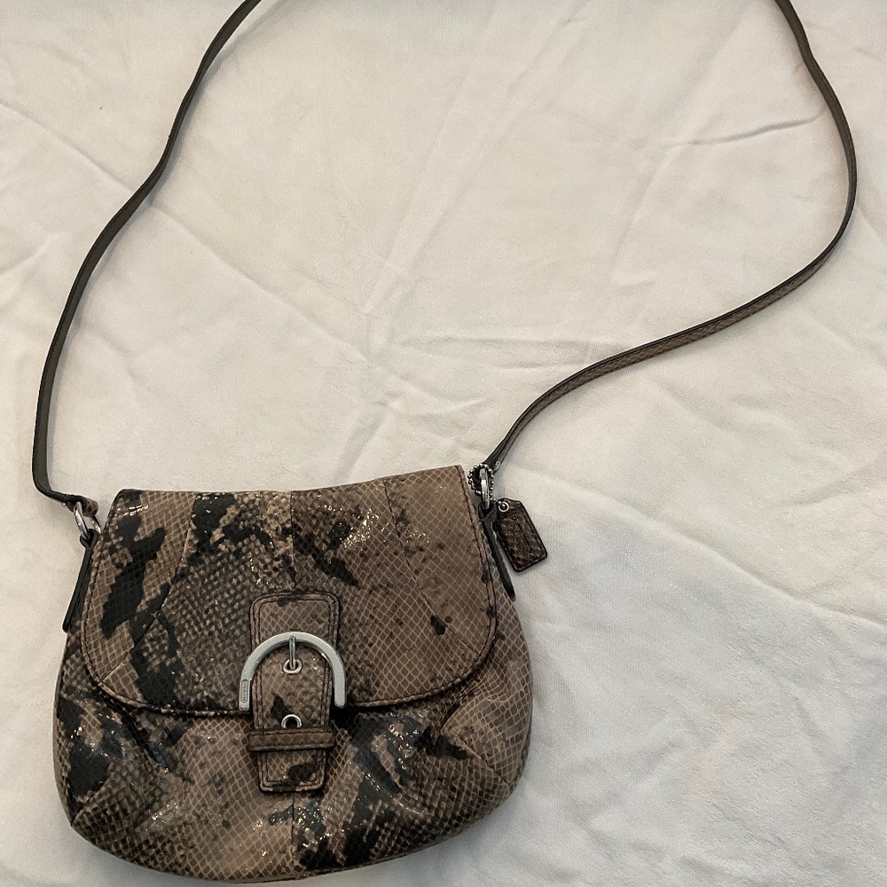 Coach Snakeskin (faux) and Leather Buckle Crossbody Bag